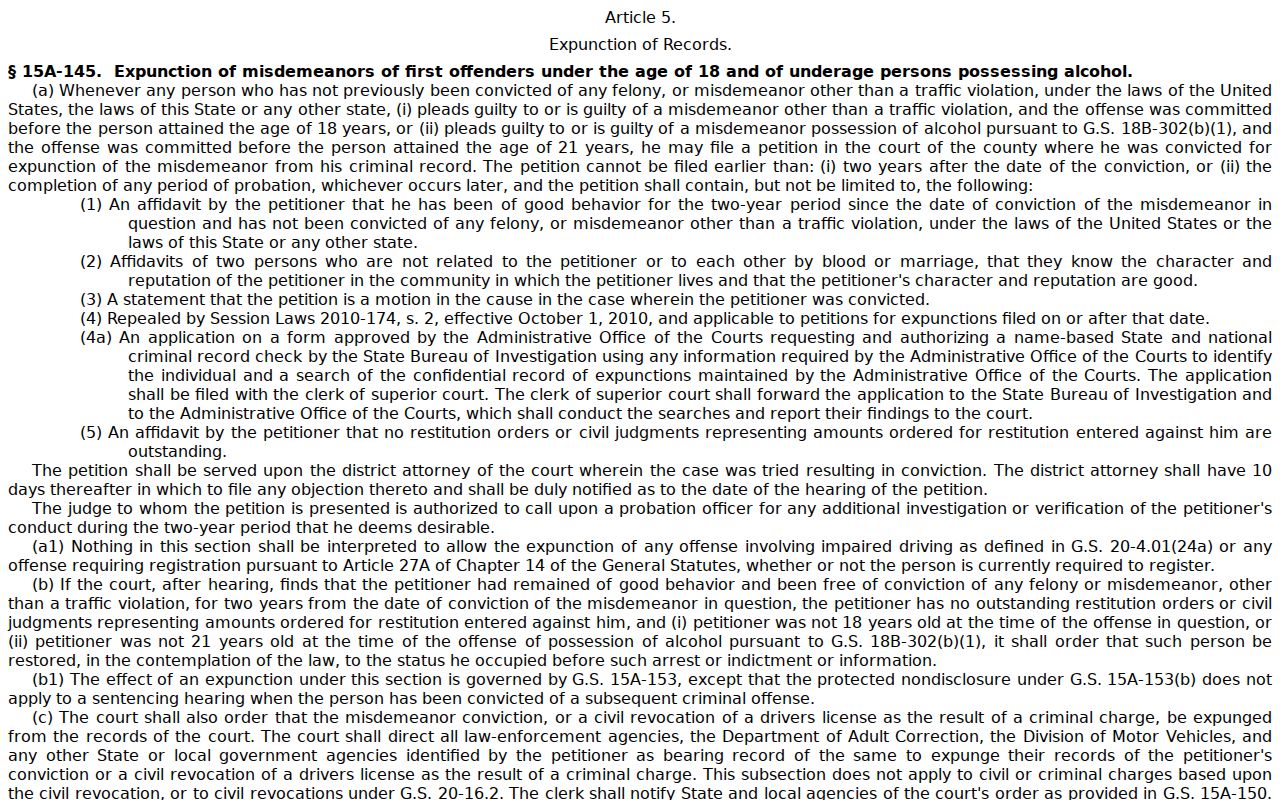Mooresville criminal record expunction statutes for Iredell County