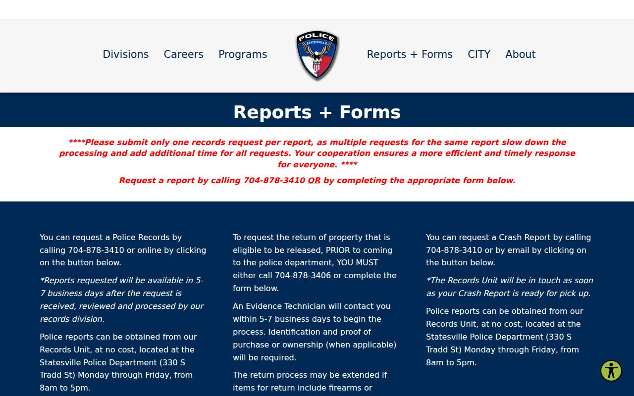 Statesville criminal records and police report requests in Iredell County