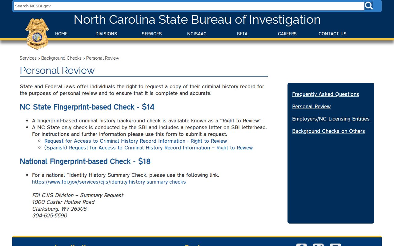 Iredell County criminal history Right to Review instructions from NCSBI