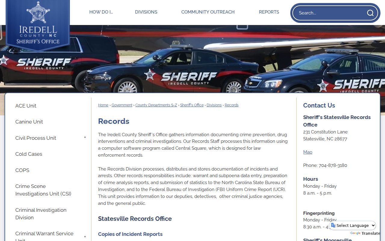 Iredell County criminal records and fingerprint services at Sheriff Records